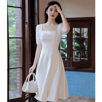 French license registration small white dress evening dress female banquet temperament white dress usually wear summer