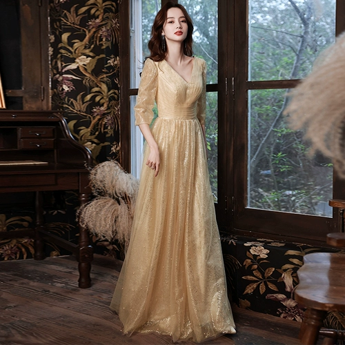 Коктейльное банкетное элегантное длинное элитное вечернее платье, коллекция 2021, цвета шампанского