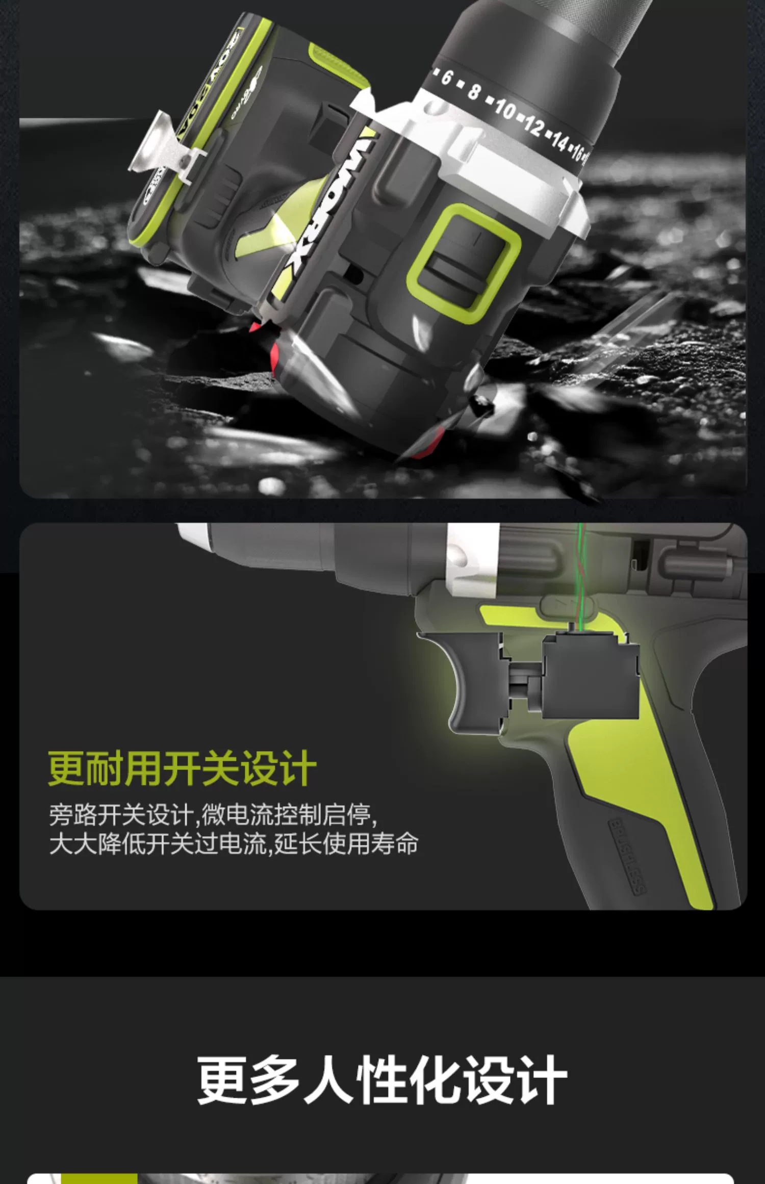WORX WU193 không chổi than mô-men xoắn cao lithium máy khoan điện tay cầm điện tử chuyên nghiệp chống xoắn tuốc nơ vít điện