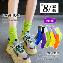 Socks womens summer mid-tube socks ins tide summer thin long tube pile socks Korean color candy color summer stockings