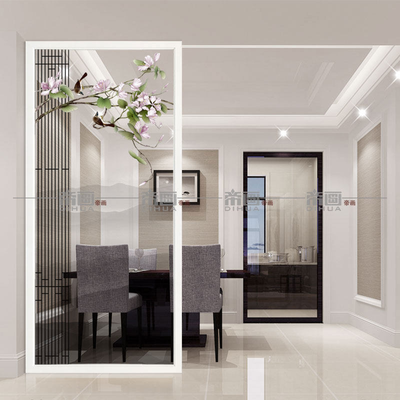 New Chinese Art Glass Custom Living Room Entry into the family Xuanguan Frosted Double-sided Screen Partition steel Background Wall Round