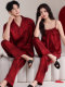 ສີແດງ ice silk pajamas wedding newlyweds suit women summer sexy suspenders men short-sleeved trousers home clothes