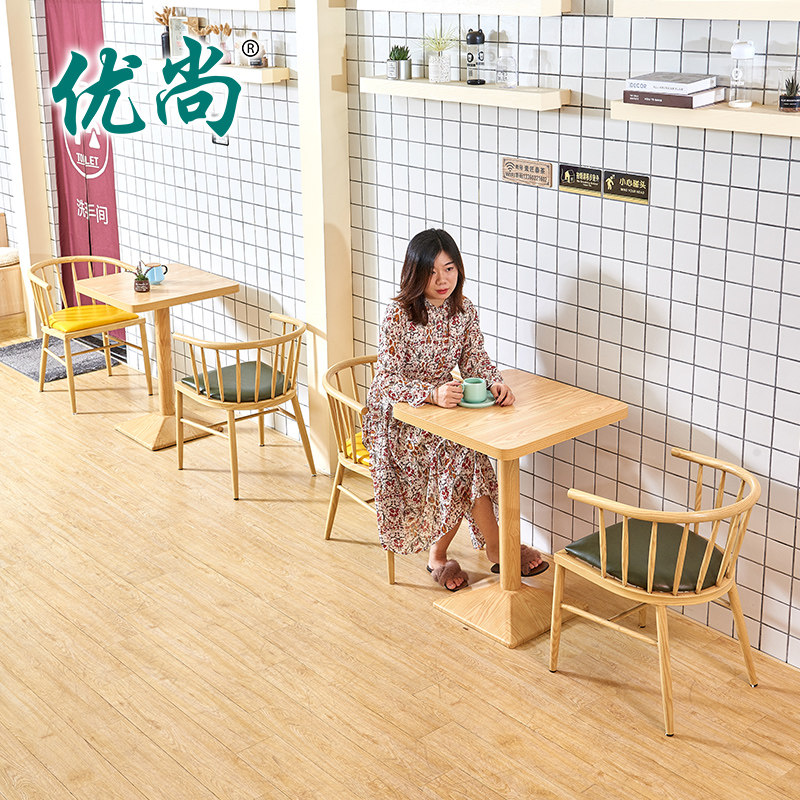 Small Halal New Milk Tea Shop Iron Art Princess Chair Coffee Room Sweet shop original wood color table and chairs Cold Drinking shop small eating shop table and chairs