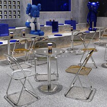 Net red ins milk tea sweets shop table and chairs combined industrial wind cafe stainless steel folding transparent acrylic chair