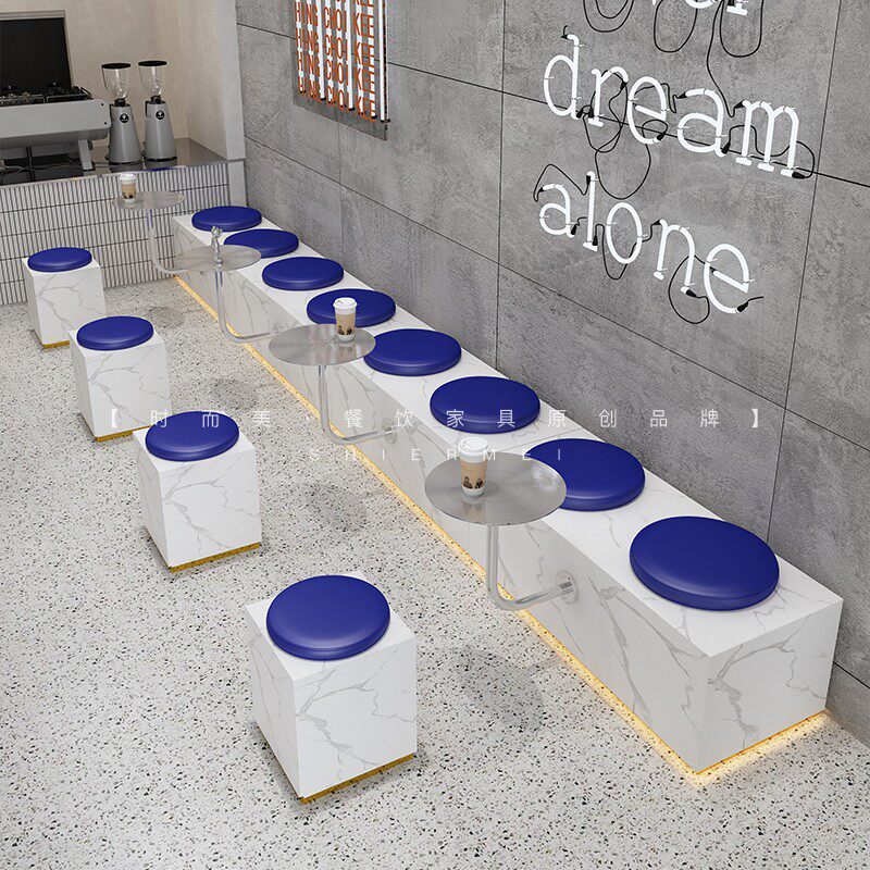 Net Red Ins Milk Tea Shop Sweet Shop Café by wall Seat Clear Water Bar LIGHT LAVISH STAINLESS STEEL TABLE AND CHAIRS COMBINATION