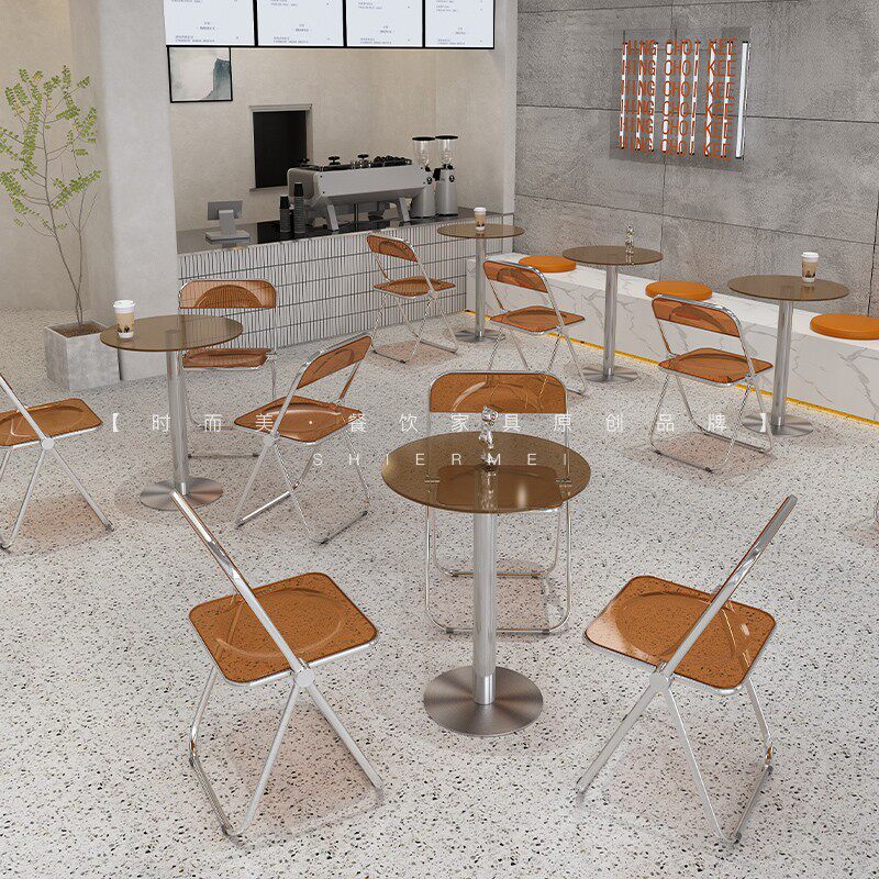 Net red ins tea colour folding chair Milk Tea Shop Sweet Shop Transparent Glass Table Coffee Shop Drinks Store By Wall Cassette
