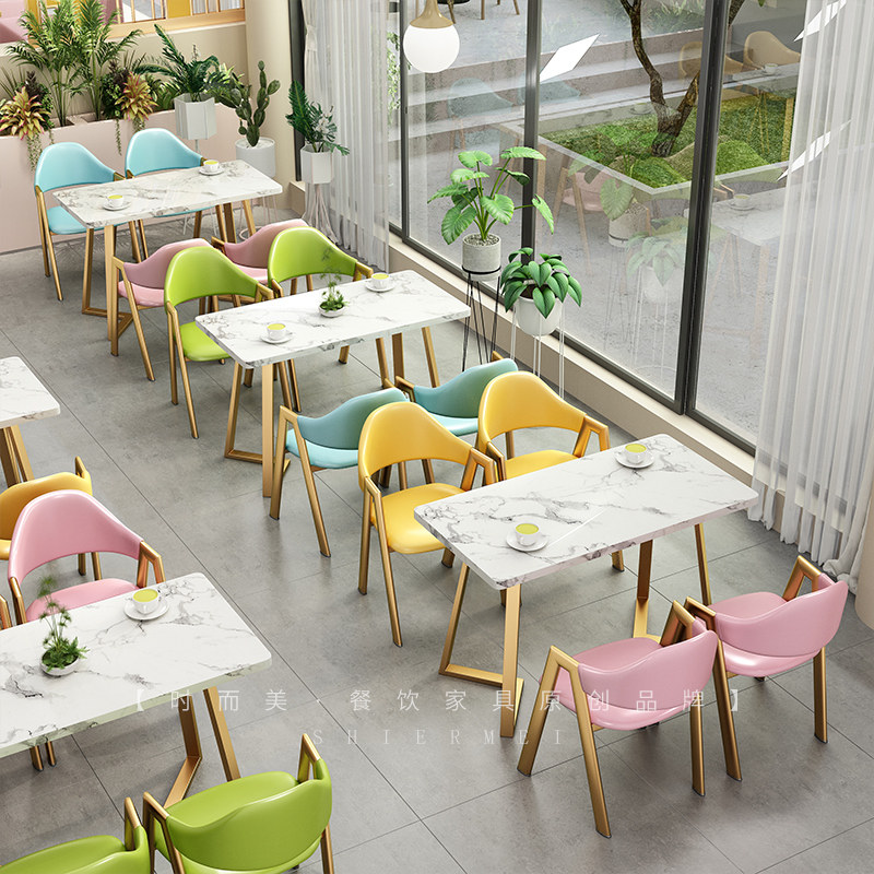 Net Red Coffee Room Table And Chairs Catering Sweet shop Milk Tea Shop Snack Bar Chairs Combined Cold Drinks Small Eating Shop Table And Chairs