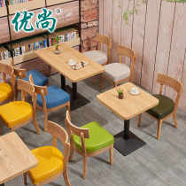 Solid Wood Casual Sweets Shop Table And Chairs Brief Frescoed Milk Tea Shop Drinks Store Table And Chairs Combined Small Eating Shop Table And Chairs