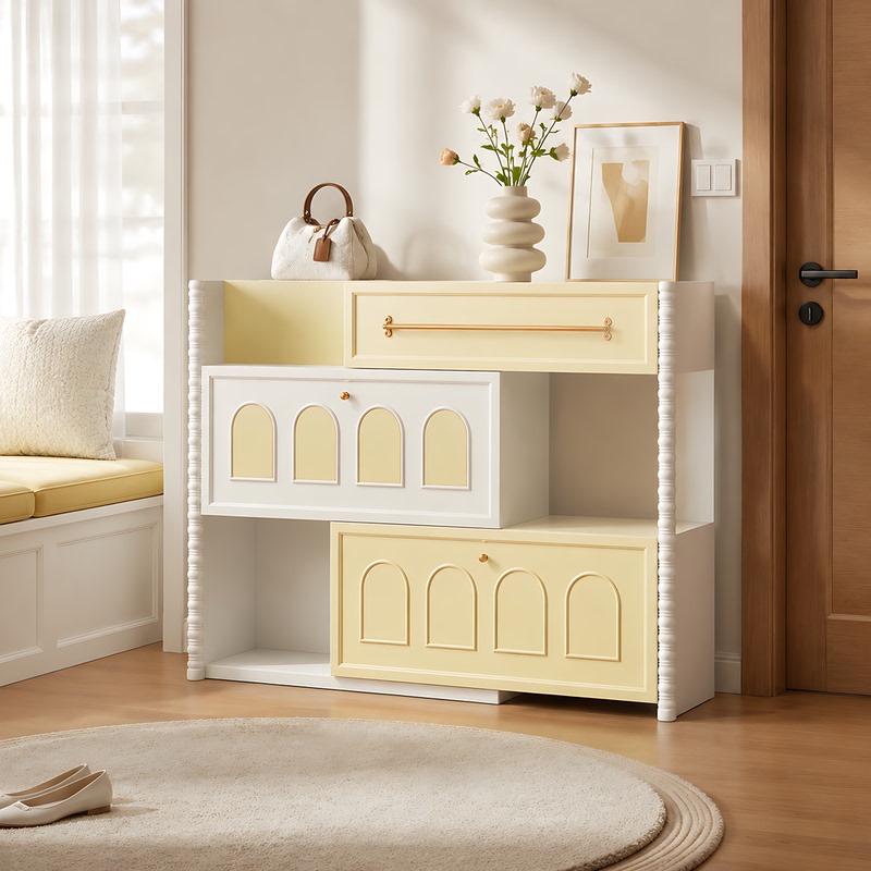 Modern Minimalist Multi-Layer Drawer Shoe Cabinet, Yellow Lacquered Extendable Entryway Storage Cabinet, Household Storage Cabinet, Entryway Cabinet Modern Minimalist Multi-Layer Drawer Shoe Cabinet, Yellow Lacquered Extendable Entryway Storage Cabinet, Household Storage Cabinet, Entryway Cabinet