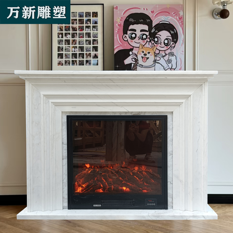 Marble Fireplace French American Style Light Luxury Minimalist Fireplace Decorative Cabinet Living Room Stone Carving Jazz White Stone Fireplace Frame