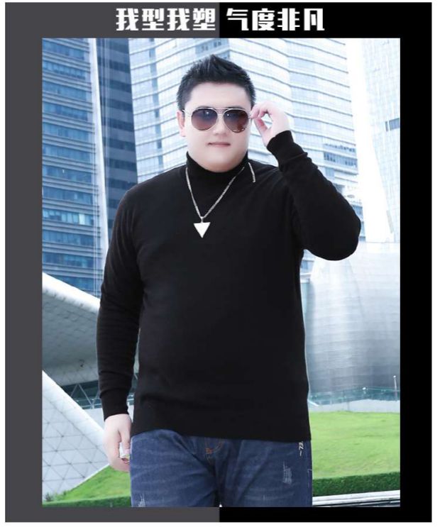 Fat anh trai mã lớn thương hiệu áo len đáy quần béo cộng với phân bón để tăng chất béo sweater áo len cotton cổ cao màu đen ao len nam