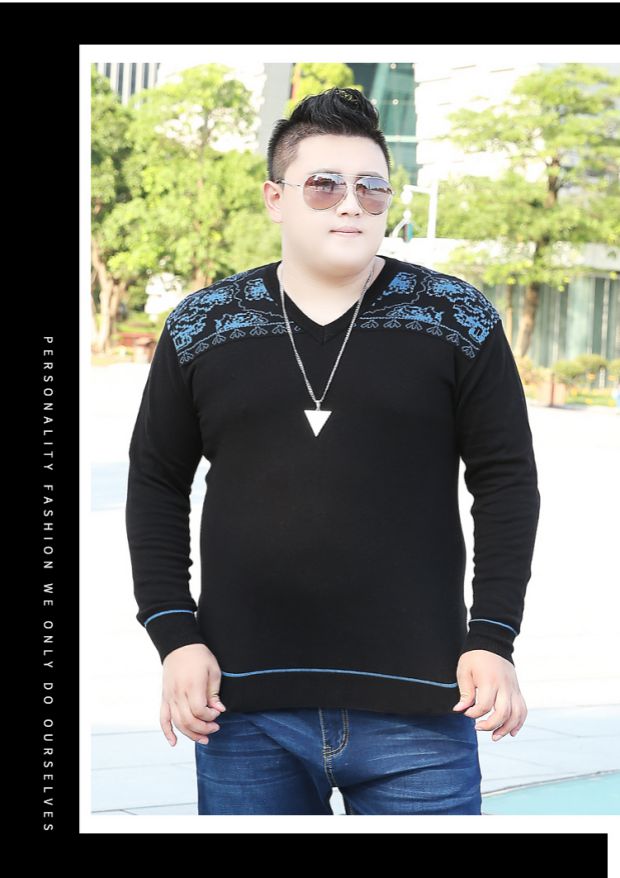 Kích thước lớn của thương hiệu quần áo nam mẫu áo len áo thun thủy triều chất béo cộng với phân bón cộng với chất béo lớn cổ tròn áo len cotton mùa đông - Kéo qua phụ kiện nam