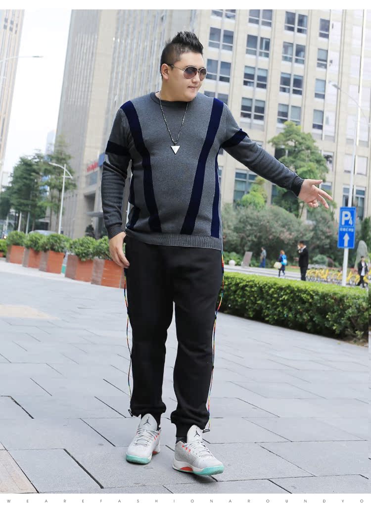 Áo len nam size rộng, áo len nam có thương hiệu chất béo cộng với phân bón cộng với áo len cotton cổ rộng chất béo mùa đông - Hàng dệt kim áo khoác mùa đông nam