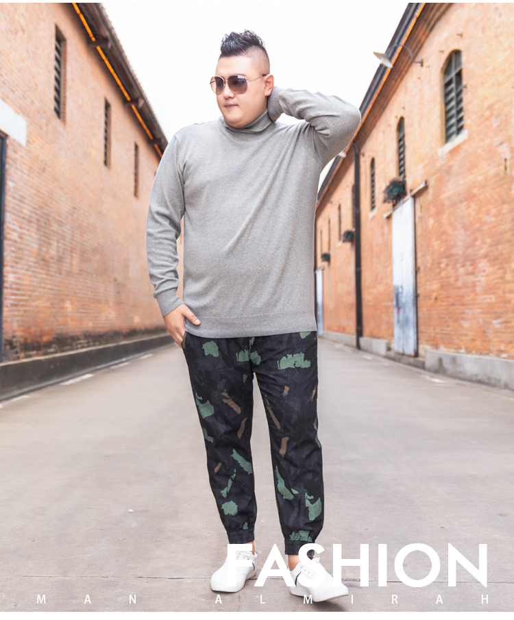 Fat anh trai mã lớn thương hiệu áo len đáy quần béo cộng với phân bón để tăng chất béo sweater áo len cotton cổ cao màu đen ao len nam
