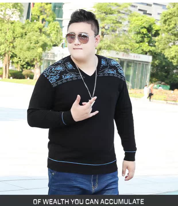 Kích thước lớn của thương hiệu quần áo nam mẫu áo len áo thun thủy triều chất béo cộng với phân bón cộng với chất béo lớn cổ tròn áo len cotton mùa đông - Kéo qua phụ kiện nam