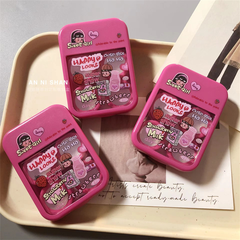 ins Hot-Selling Pink Double-Pack Sweet Girl American-Style Trendy Invisible Storage Box Contact Lens Case Portable and High-End