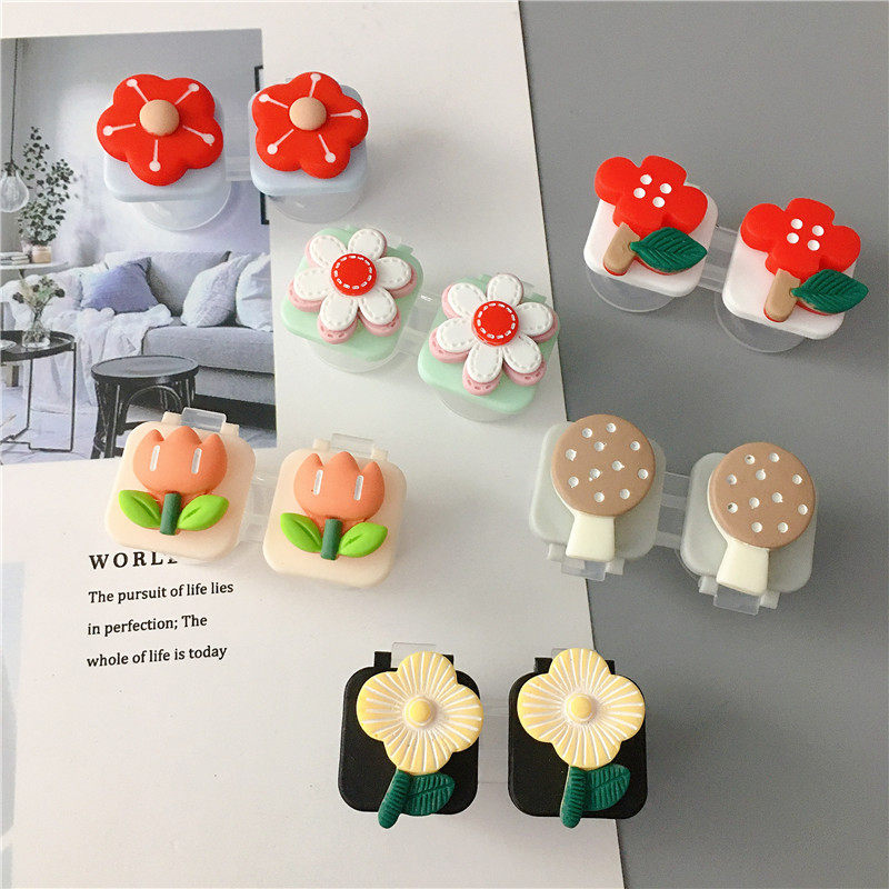 Send you a small red flower glasses box personalized portable cute flowers color contact box simple girly storage box