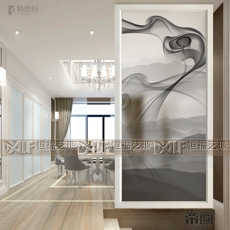 Customized art glass screen partition living room mask background wall tempered finished light transmitting process glass landscape painting