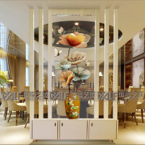 Custom tempered art glass partition wall screen Aisle entrance living room Modern TV background wall carved vase
