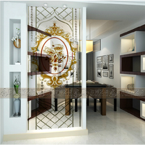 European art glass partition screen living room entrance TV background wall carved tempered frosted craft glass