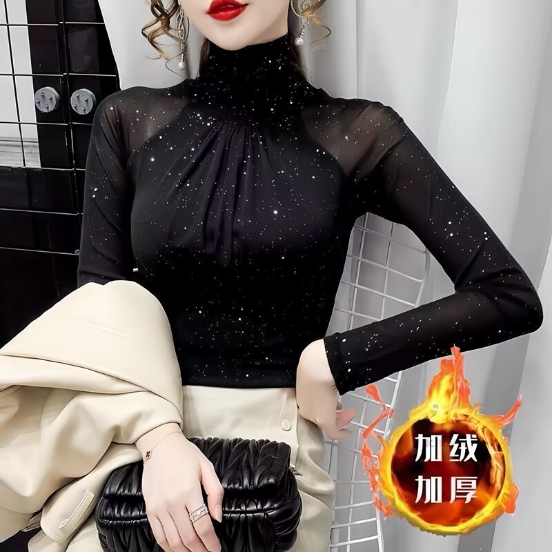 2026 New Style Starry Mesh Inner Top, High-End Sexy French Retro Base Shirt, Elegant and Stylish Blouse