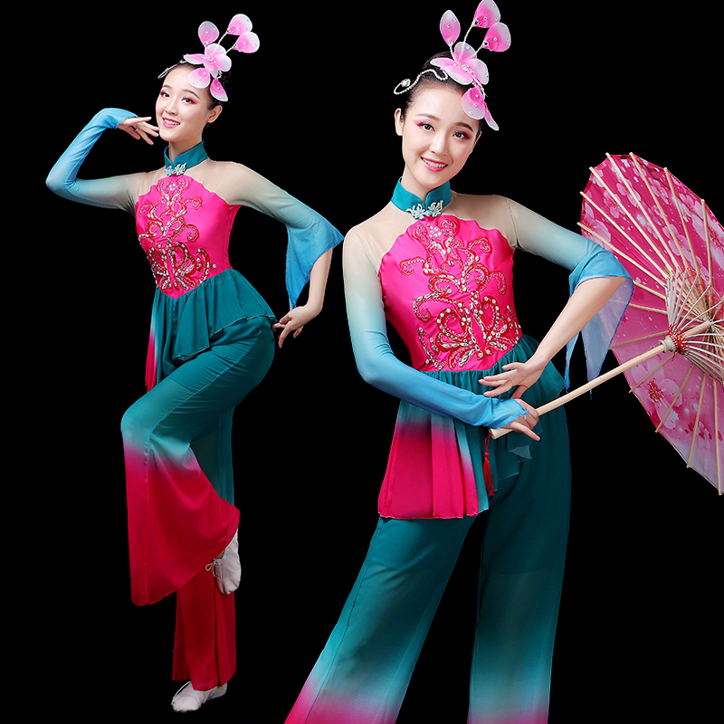Jiaozhou Yangko Costume Performance Outfit with Gongs and Drums, Anhui Huaguleng Dance Costume for Women, Umbrella Dance, Waist Drum Performance Outfit Set