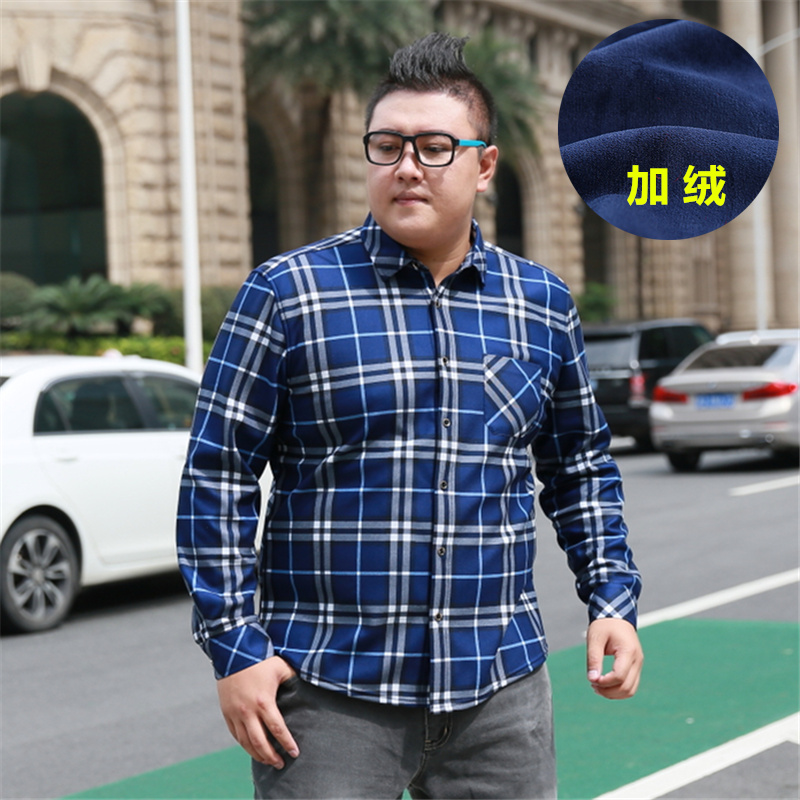 Lớn cộng phân bón XL mùa thu và mùa đông mới cho nam áo thun ấm trung niên cộng với nhung dày ấm áo sơ mi hàng hiệu