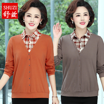 New mother Spring and Autumn long sleeve base shirt elderly womens shirt collar T-shirt 40-50 foreign style small shirt top