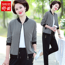 2020 new middle-aged mother foreign style round neck jacket short thin coat large size middle-aged womens temperament cardigan