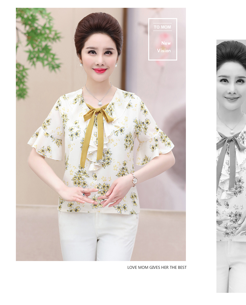 Áo sơ mi nữ mùa hè tay áo voan phù hợp với phụ nữ trung niên áo thun ngắn tay top 40-50 tuổi hai mảnh mỏng - Phụ nữ cao cấp đầm dài qua gối cho tuổi trung niên