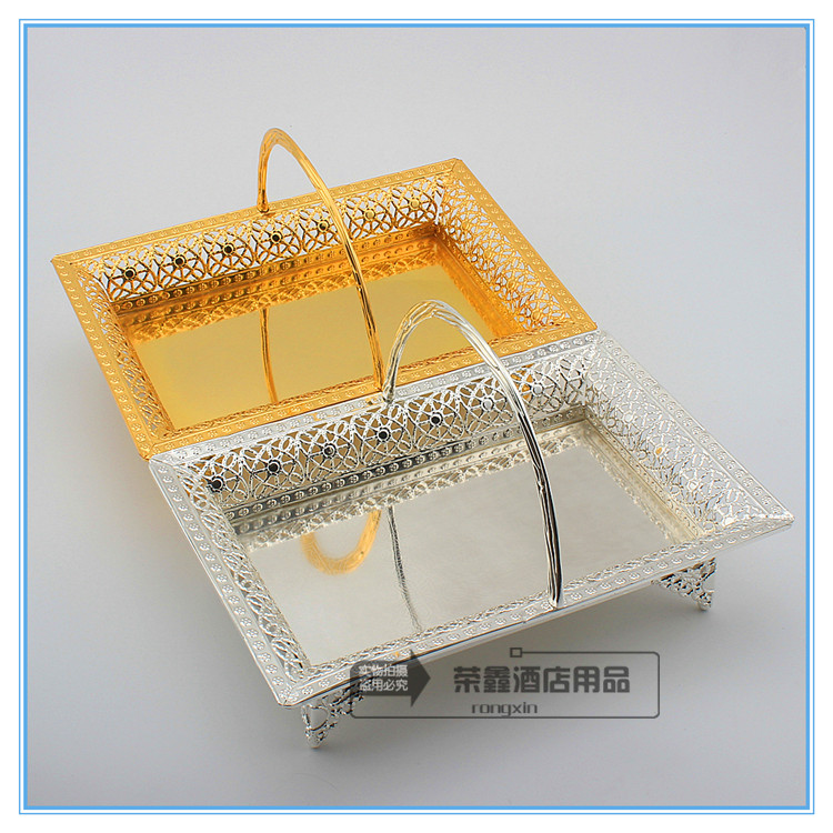 Stainless steel towel plate zinc alloy towel Basket Bar Hotel ktv portable towel basket fruit plate golden towel basket