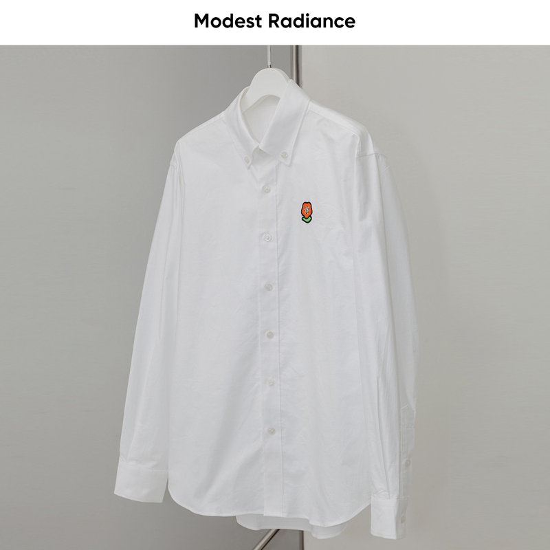 Mr Studio Oxford Cotton Begonia Flower Embroidered Long-Sleeved Straight Casual Shirt for Men and Women, Same Style 8570