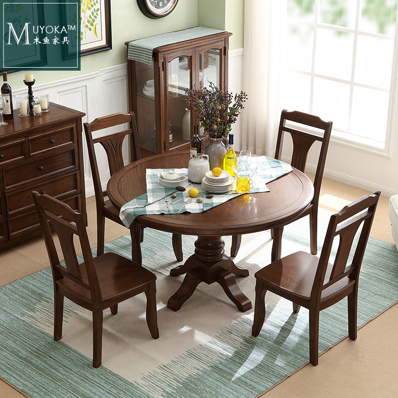 American Countryside White Wax Wood Hupeach Color Retro Round Table Restaurant Dining Table-Taobao