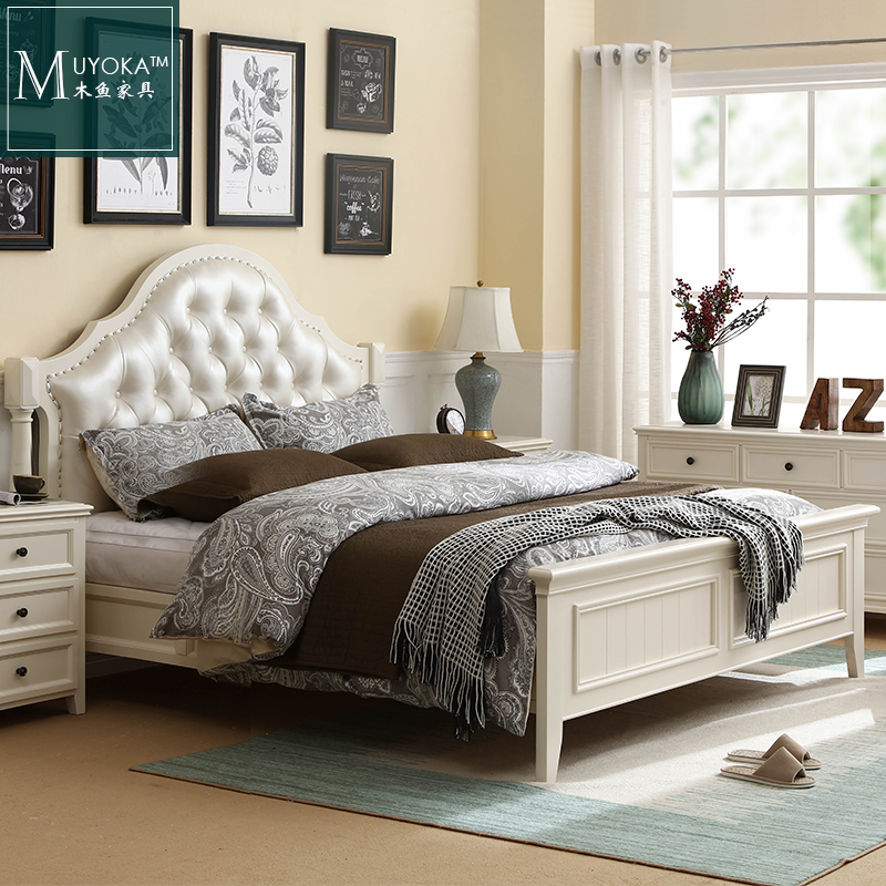 American Countryside Peach Blossom Heart Wood Elegant Ivory White Oil Wax Leather Soft Bag Double Bed-Taobao