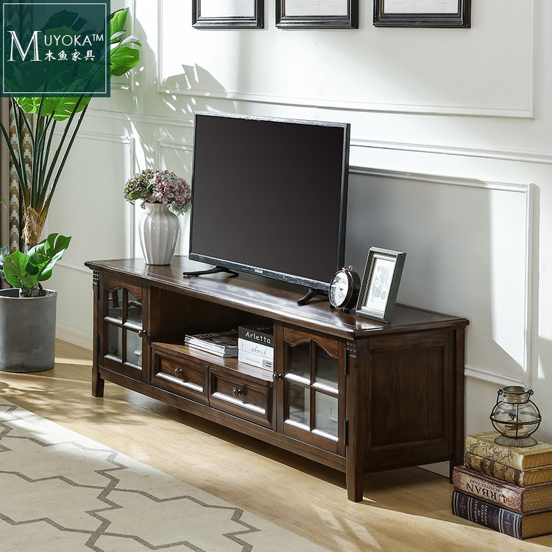 American countryside black walnuts color white wax wood living room combined TV cabinet-Taobao