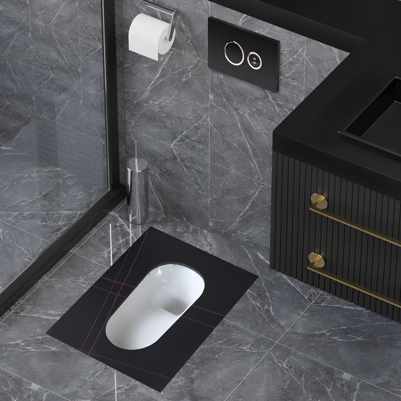Smart Sensor Concealed Water Tank Squat Toilet Public Restroom In-Wall Hidden Automatic Flush Tank Black and White Squat Pit Anti-Odor