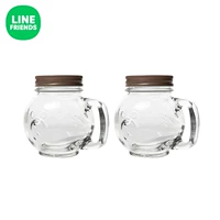 LINE FRIENDS Brown Bear Glass Set Anime Cup ngoại vi Glass Cartoon Cartoon Cup dễ thương 2 sticker đơn giản