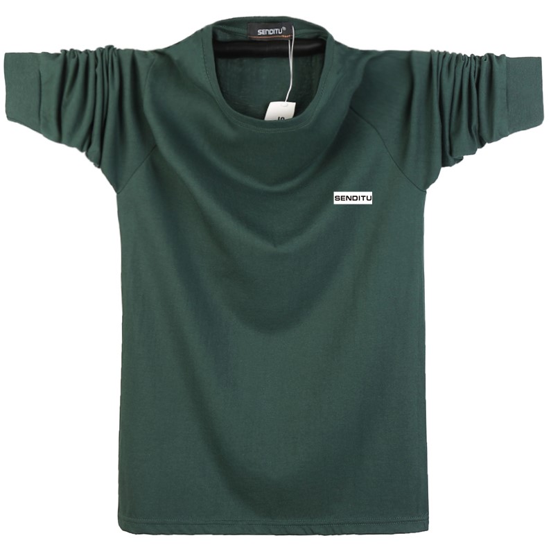 Mùa thu nam cotton dài tay cổ rộng chất béo lỏng áo thun đáy quần cộng với chất béo lớn kích thước rắn màu áo thun nam phong cách thời trang nam