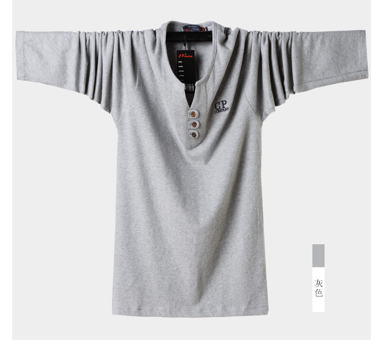 Áo thun nam tay dài mùa thu cotton cổ chữ V hở cổ cộng với phân bón để tăng chất béo cho bố mặc áo sơ mi nam chất béo ao phong nam