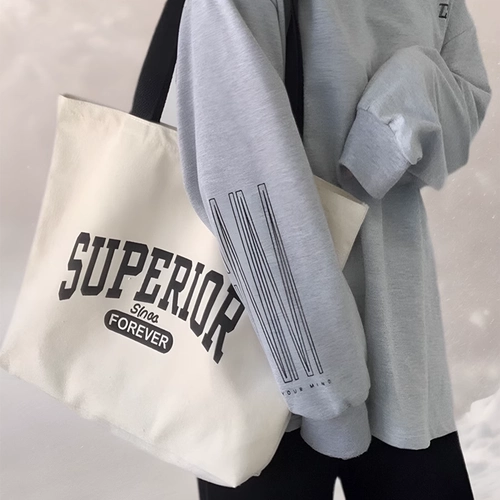 Шоппер, льняная сумка с молнией, ранец, подходит для студента