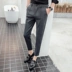 Quần tây nam 9 điểm mùa hè nam màu đen phiên bản Hàn Quốc của xu hướng quần lửng ống suông - Suit phù hợp quần tây nam cao cấp Suit phù hợp