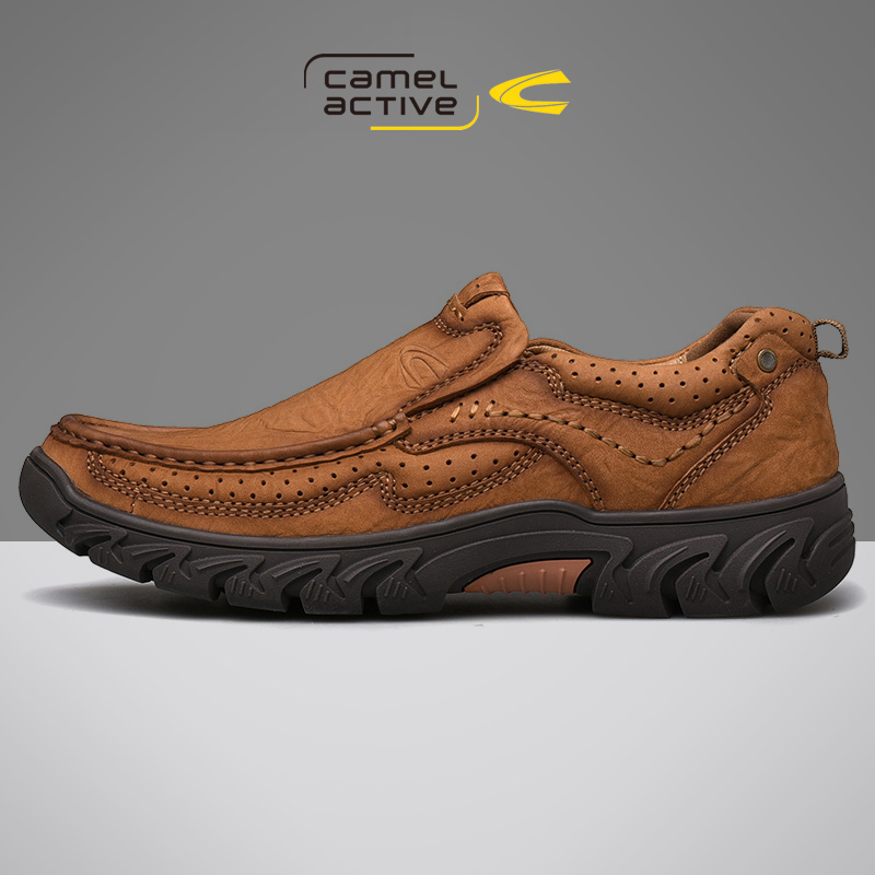 German camel dynamic leather men's shoes fashion autumn sports outdoor casual work clothes shoes men's middle-aged dad shoes - Taobao