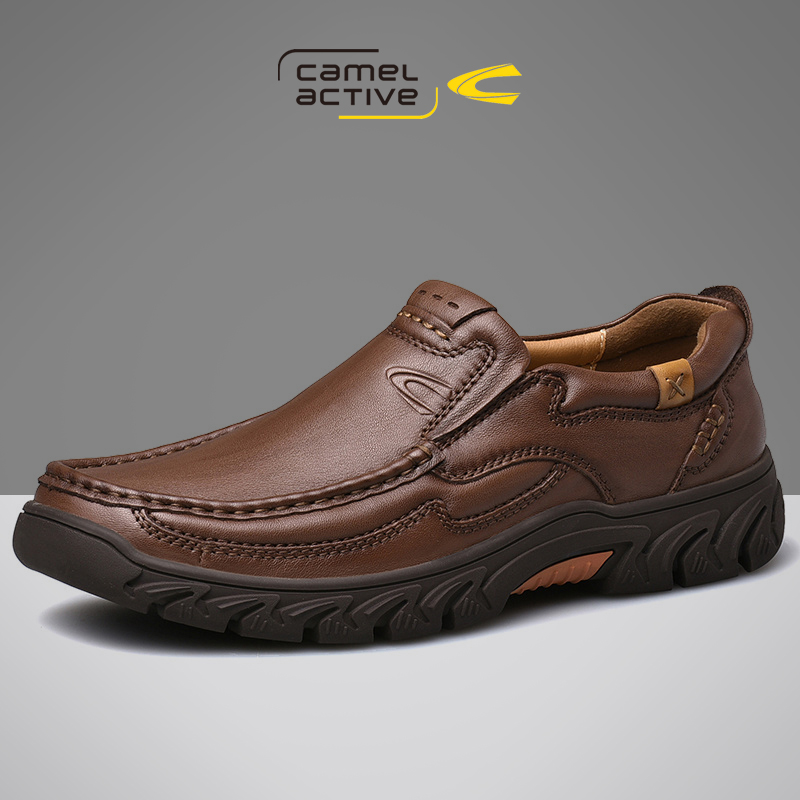German camel dynamic men's shoes autumn outdoor casual shoes men's slip-on leather shoes leather middle-aged dad shoes soft sole