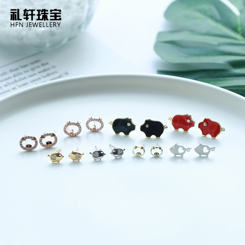 Small pig ear needle sleeping without picking up s925 pure silver loving woman temperament brief design sensation transfer pig cute