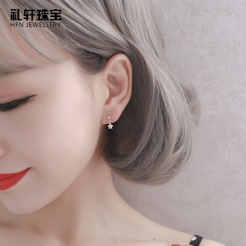 Star-moon earshot minimalist lady small pure silver 2022 new wave lukewarm wind s925 temperament 100 lapped pop cute Han