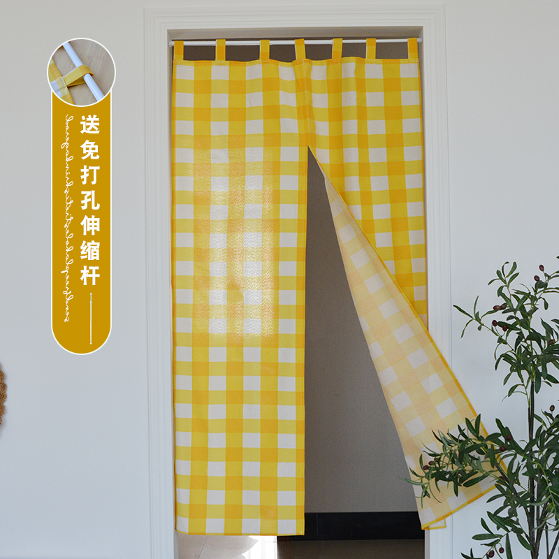 Small fresh lattice door curtain half curtain simple modern fabric bedroom kitchen partition window free punching short curtain custom