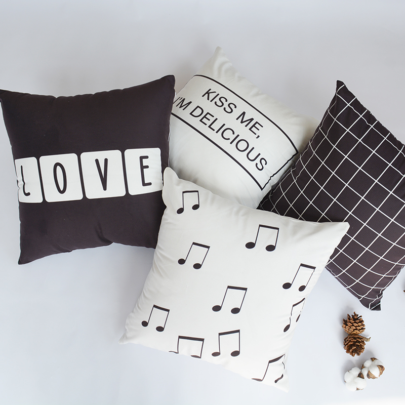 Double-sided printing Nordic pillow black and white English letter personality simple modern creative car cushion removable and washable