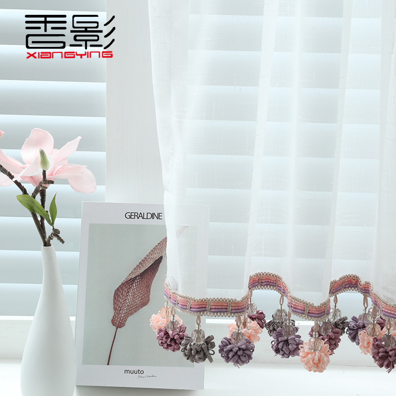 Small curtain short yarn curtain free from perforated yarn curtain Girl Hearts Partition Windows Door Curtain Make-up Room Cloth Art half-curtain floating window Decoration