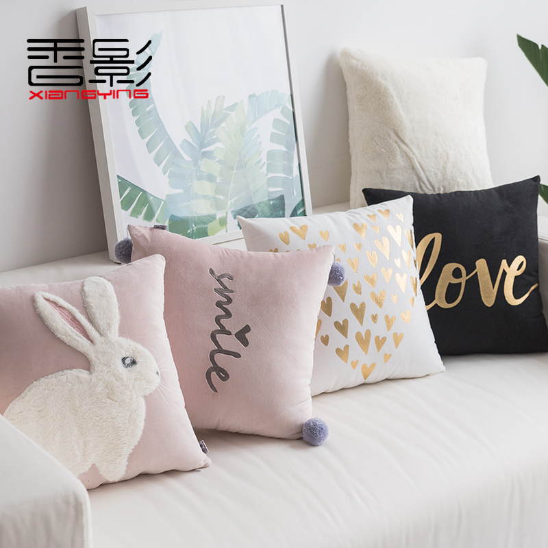 ins wind hug pillow Han wind girl hearts leaning on pillows princess room sofa cushions for home cute plush pink rabbit girls