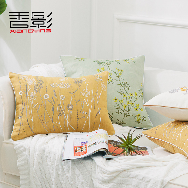 Linen waist pillowcase car rectangular pillow cloth Art European style American living-room sofa Pillow Back Cushion Yellow Lean